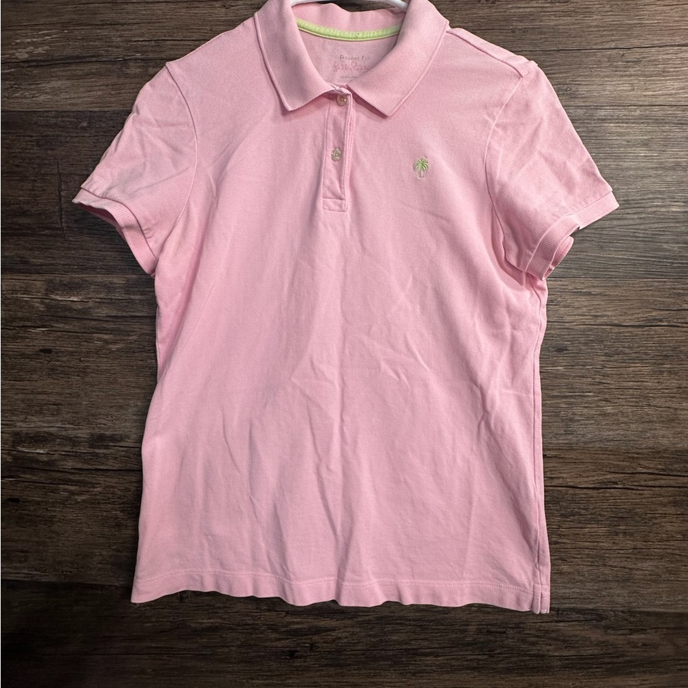Lilly Pulitzer Pima Cotton Pink Fitted Polo Short Sleeve Tee Small